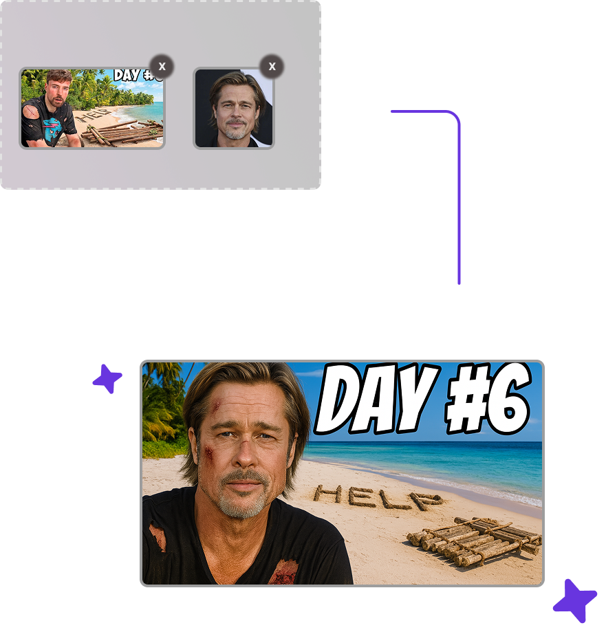 Recreate Any Thumbnail demonstration showing AI recreating a thumbnail style with different content