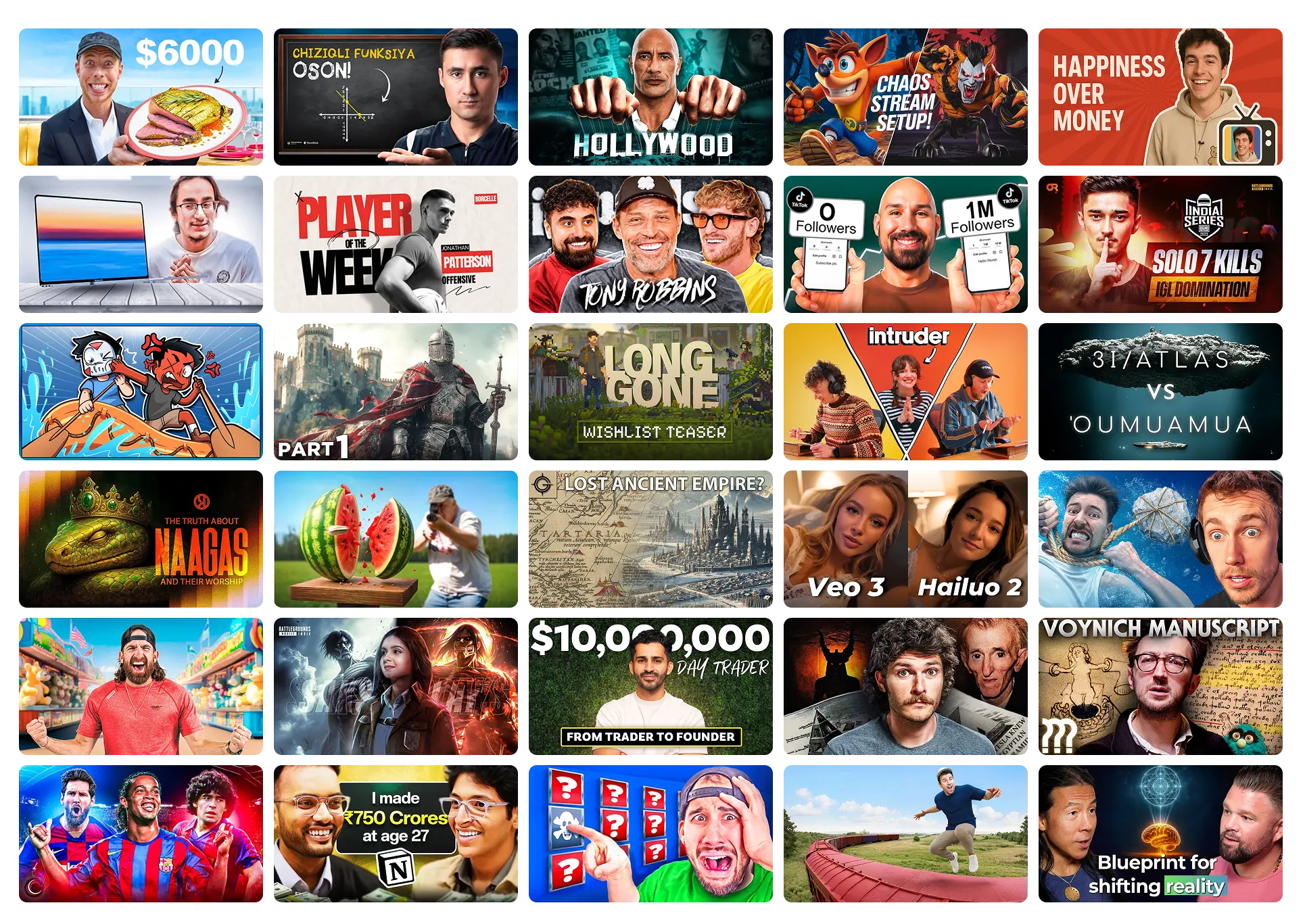 Collection of AI-generated thumbnails showcasing various content types